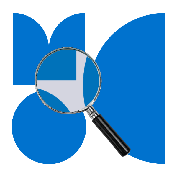 Stylized M O C letters with picture of magnifying glass overlaid