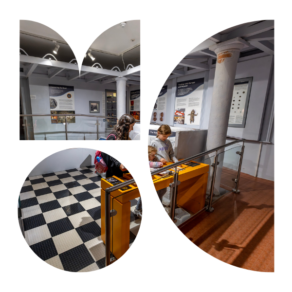Stylized M O C letters filled with picture of Museum's Romans Room
